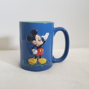 WALT Disney World Glazed Blue Green Yellow 3D Mickey Mouse Coffee Cup Mug